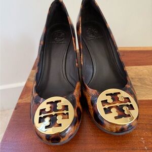 Tory Burch Leopard-Print Reva Flats with Gold Logo